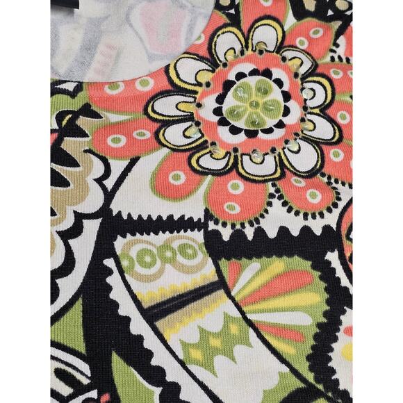 R.Q.T. Women's Retro Floral Sequined Sweater 3/4 Sleeves Lightweight Artsy Y2K - Picture 5 of 9